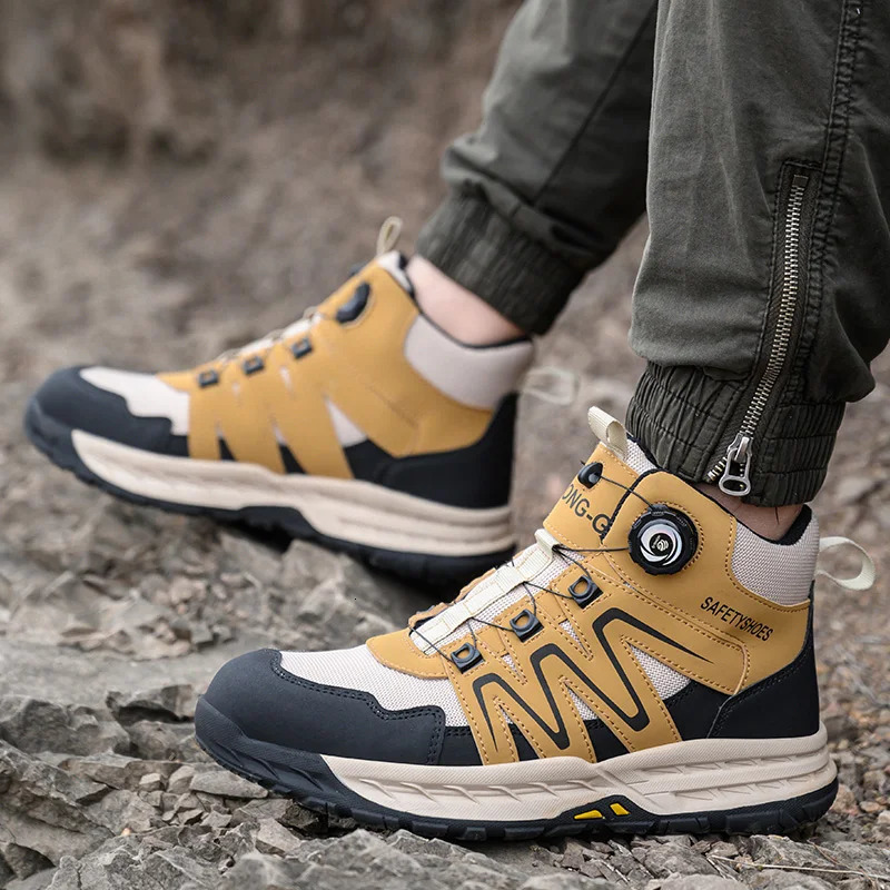 Mens Safety Shoes Yellow Steel Toe Sports Shoes Safety Shoes For Men Puncture-Proof Anti-Smashing Industrial Protective Shoes 240617