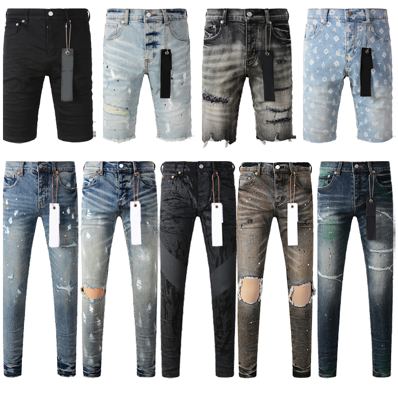 Designer Jeans for Mens Denim Trousers Black Pants Slim Fit Straight Stacked Motorcycle Biker Pantalones Clothing Shorts Hole Hombre Streetwear