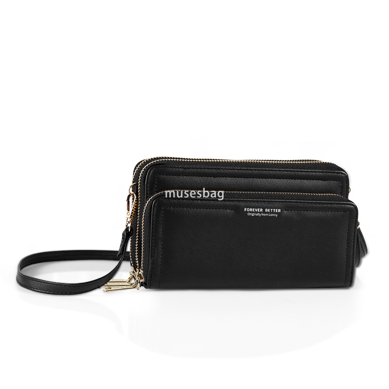 Western style women's high-end long minimalist wallet with double layered and double zippered large capacity handbag multifunctional and fashiona