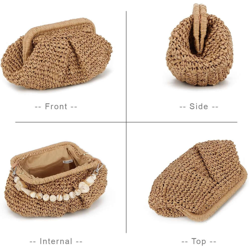 Dumpling Woven Tote Straw Purse For Women Summer Beach Bag Wicker Clutch Hand-woven handbag H6.17#40 ddmy 7c9f