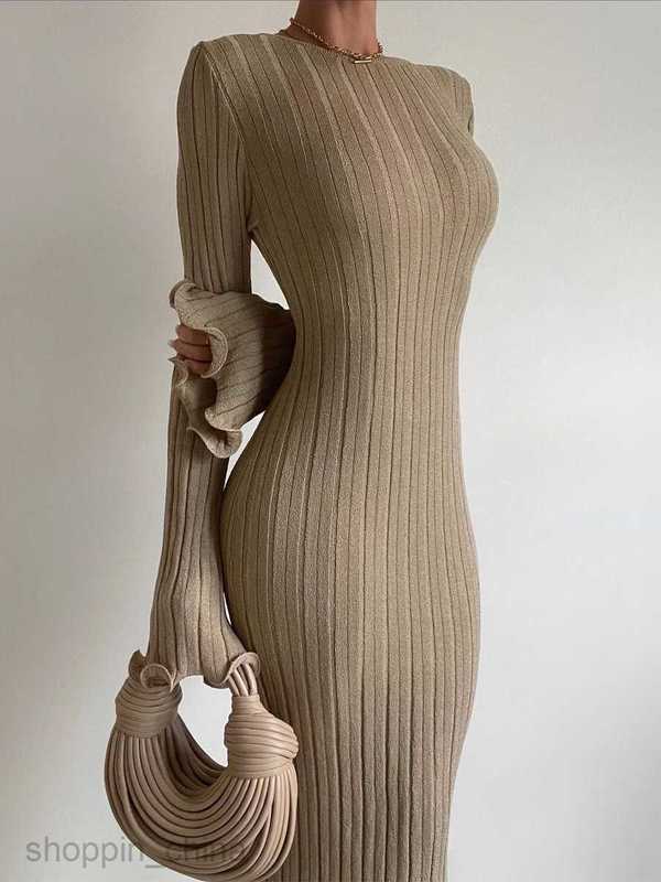 Basic Casual Women Dresses autumn new sexy buttocks wrapped women's clothing ruffle edge long sleeved knitted long dress