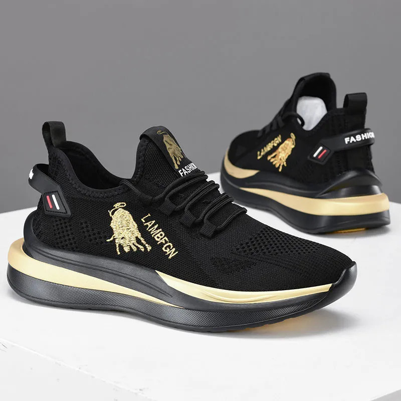 Men Sports Shoes Athleisure Casual Style Breathable Hot Sale Tide Shoes Fashion Wearable Breathable Comfortable Sneakers Gold Free shipping