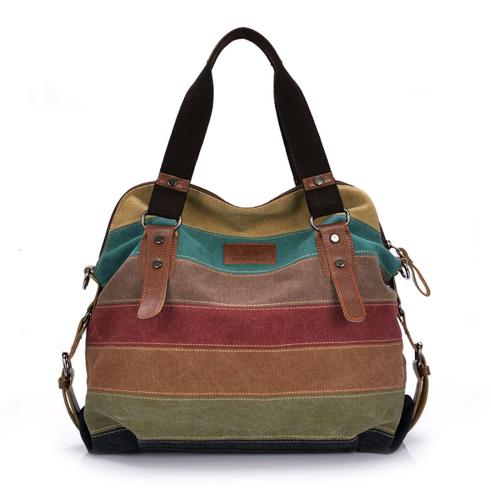 Totes Canvas Striped Womens Handbag 2021 Patchwork Rainbow Shoulder Fashion Female Casual Crossbody Bag Sac A Main H6.17#24.5 ddmythur