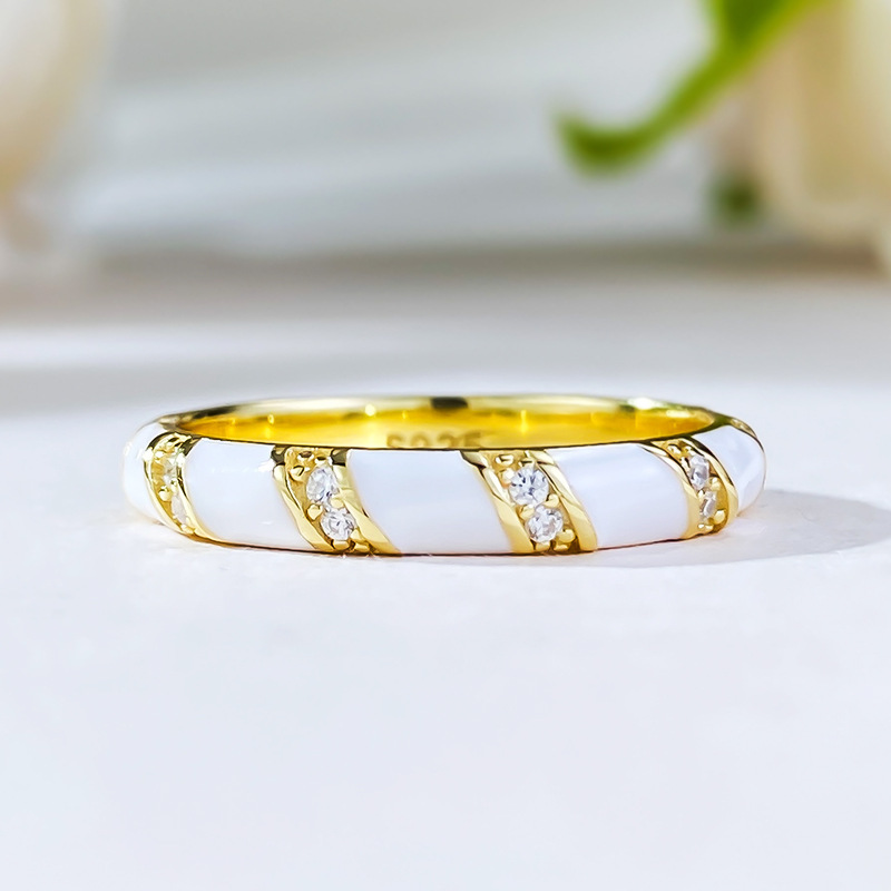 Exquisite Sterg Sier Moissanite Eternity Band: Vintage Wedding Ring, Gold Fill Enamel Stripe Jewelry