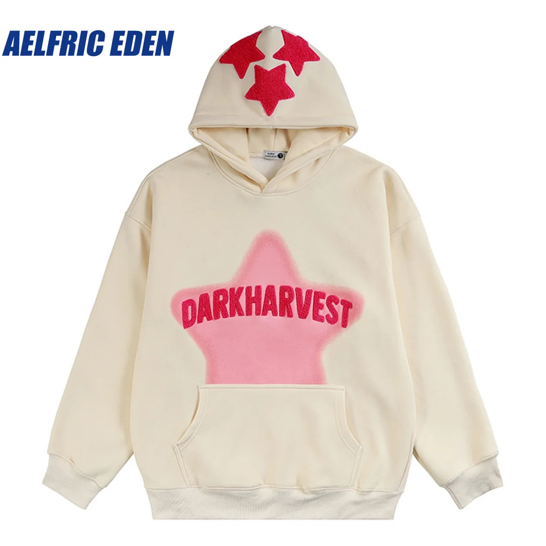 Aelfric Eden Vintage Embroidery Star Hoodie Men Y2K Hip Hop Casual Pullover Japanese Harajuku Streetwear Sweatshirt Hooded 240513