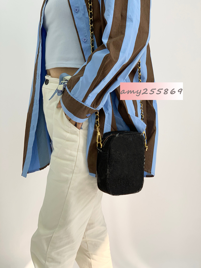 19X15X7CM Storage bags fashion symbol letter denim case with chain classical makeup organization crossbody bag