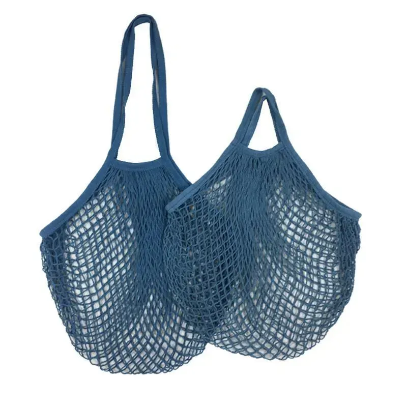UPS Mesh Bags Washable Reusable Cotton Grocery Net String Shopping Bag Eco Market Tote for Fruit Vegetable Portable short and long handles Wholesale Z