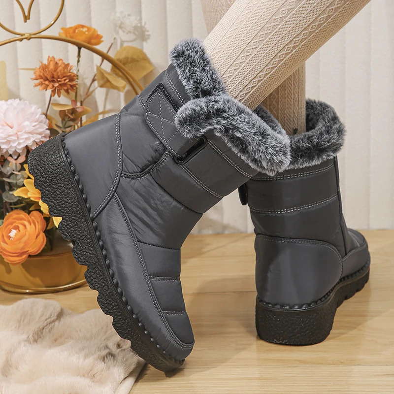 Womens waterproof snow boots winter shoes artificial fur plush ankle boots womens Plus size anti slip and warm cotton Botas non printing agent 240615
