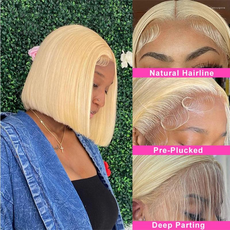 13X4 613 Blonde Bob Hair Wig Human Hd Lace Frontal Brazilian Straight Front For Black Women