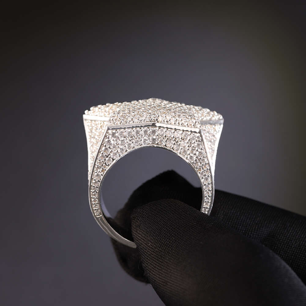 Custom with GRA Certified Certificate 925 Sterling Silver Iced Out Hip hop Star VVS Moissanite Cuban Link Ring Mens