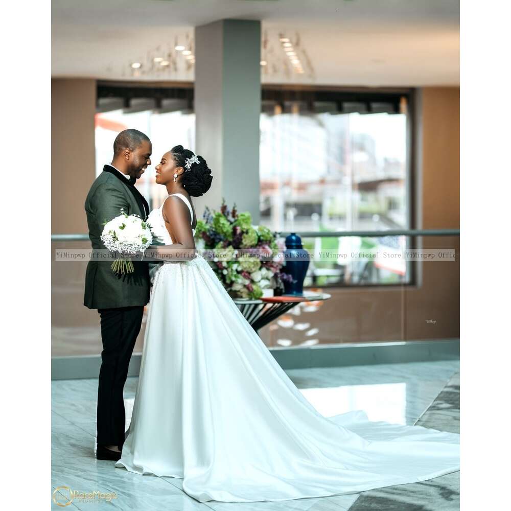 White Satin Mermaid special Dresses with Detachable One Shoulder Sweep Train Pearls Beading Illusion Africa Bridal Gowns