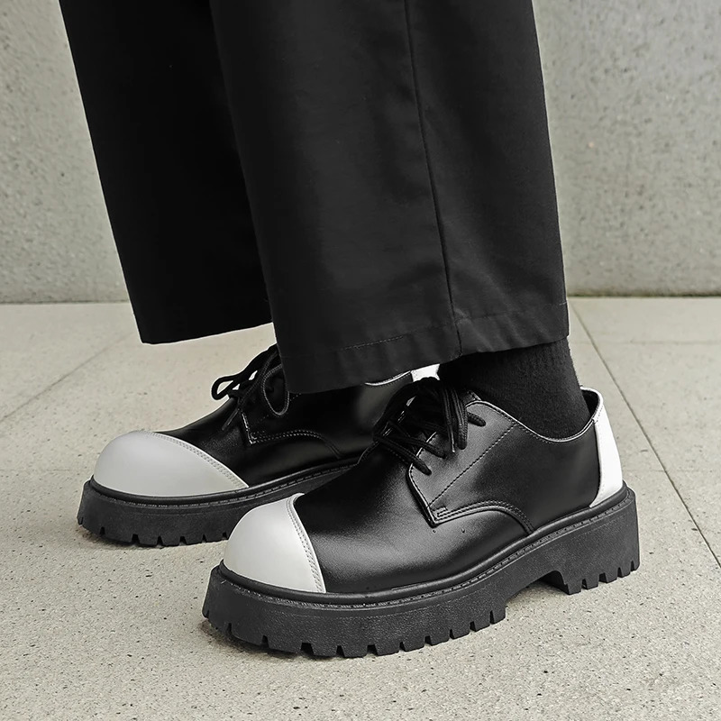 Men Black Leather Shoes Japan Harajuku Korean Fashion Business Wedding Leather Shoe Men High Sole Platform Casual Leather Shoes 240617