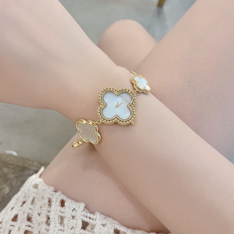 Womens watch quartz 27MM with real agate crystal pearl dial bracelet watch titanium steel gold-plated never fade exquisite gift with box 001