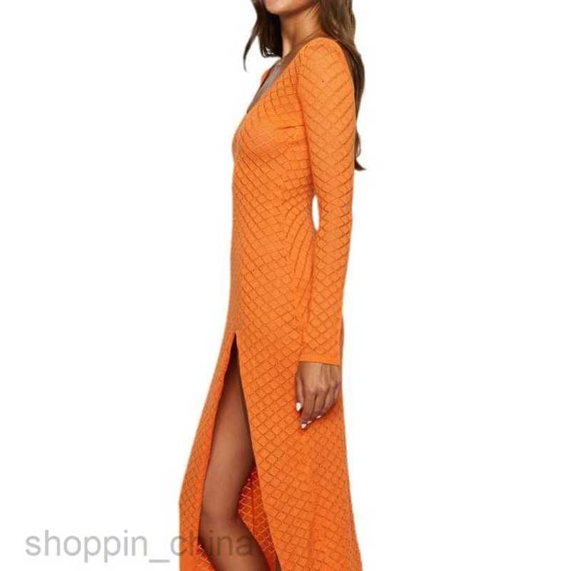 Basic Casual Women Dresses Summer vacation dress beach dress sexy long sleeved slit long dress hollowed out knitted cover up dress for women