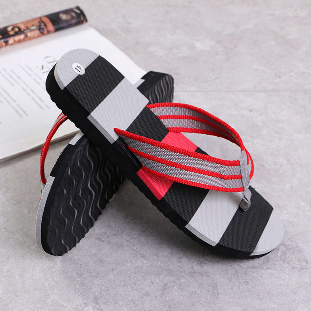 Wholesale Retail Summer Men's Indoor and Outdoor Non-slip Slippers Striped Color Matching Beach Leisure Flip-flops
