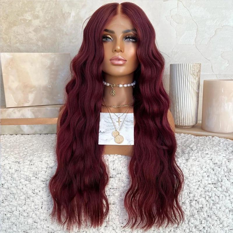 Inch Loose Deep Wave Synthetic Lace For Black Women Front Bury Wine Red Glueless Heat Resistant Hair