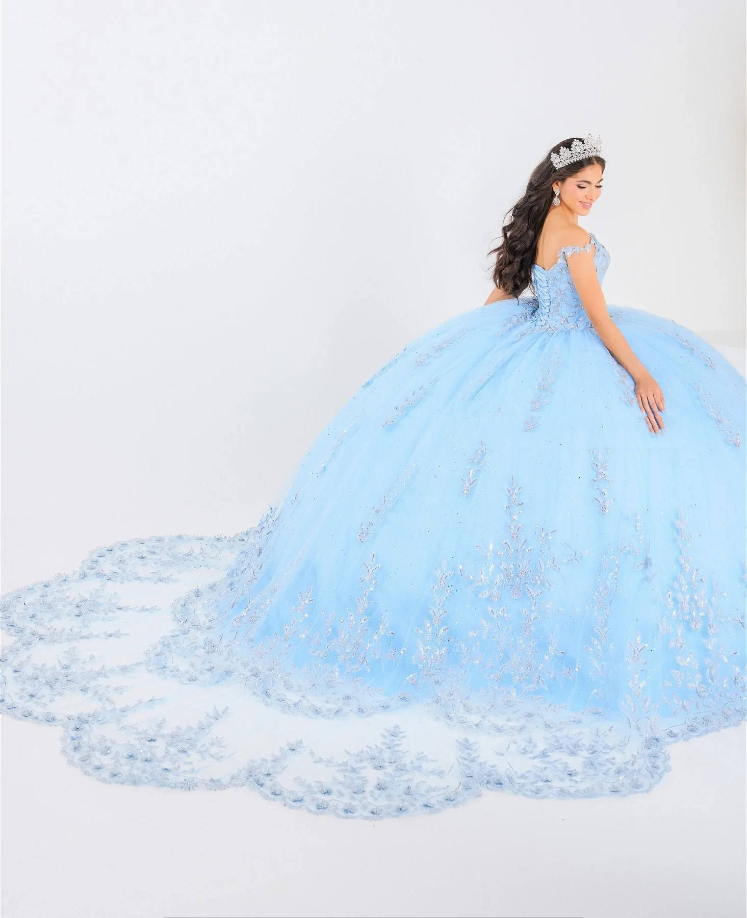 Lilac Mexican Quinceanera Dresses Ball Gown Spaghetti Straps Sparkly Appliques Puffy Charro Sweet 16 Dresses 15 Anos