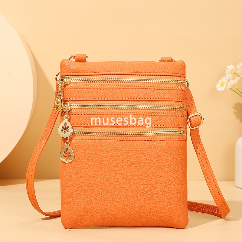 European and American women high-quality mobile phone bag soft leather single shoulder diagonal cross bag Korean version fashionable and trendy zipper
