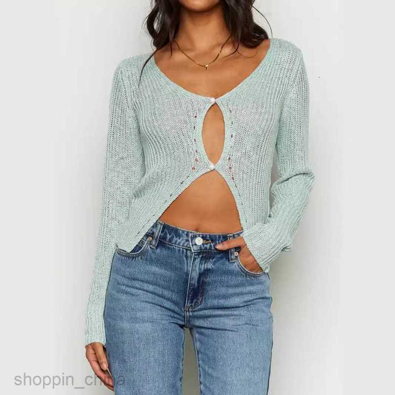 Women's Sweaters Coats Spring New Sexy Short Two Button Long Sleeve Pit Knitted Elastic Slim Sweater for Women