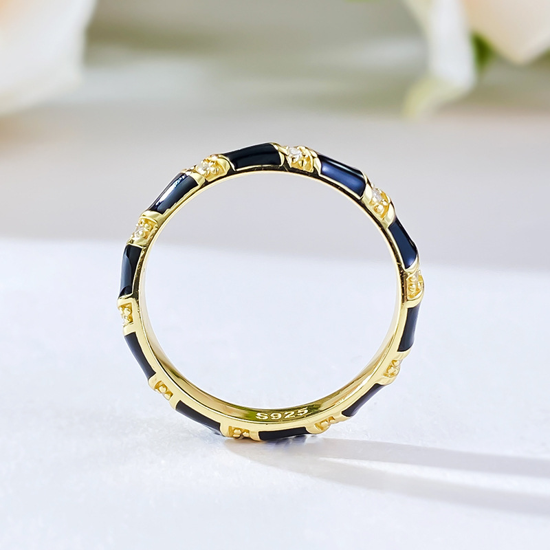 Exquisite Sterg Sier Moissanite Eternity Band: Vintage Wedding Ring, Gold Fill Enamel Stripe Jewelry