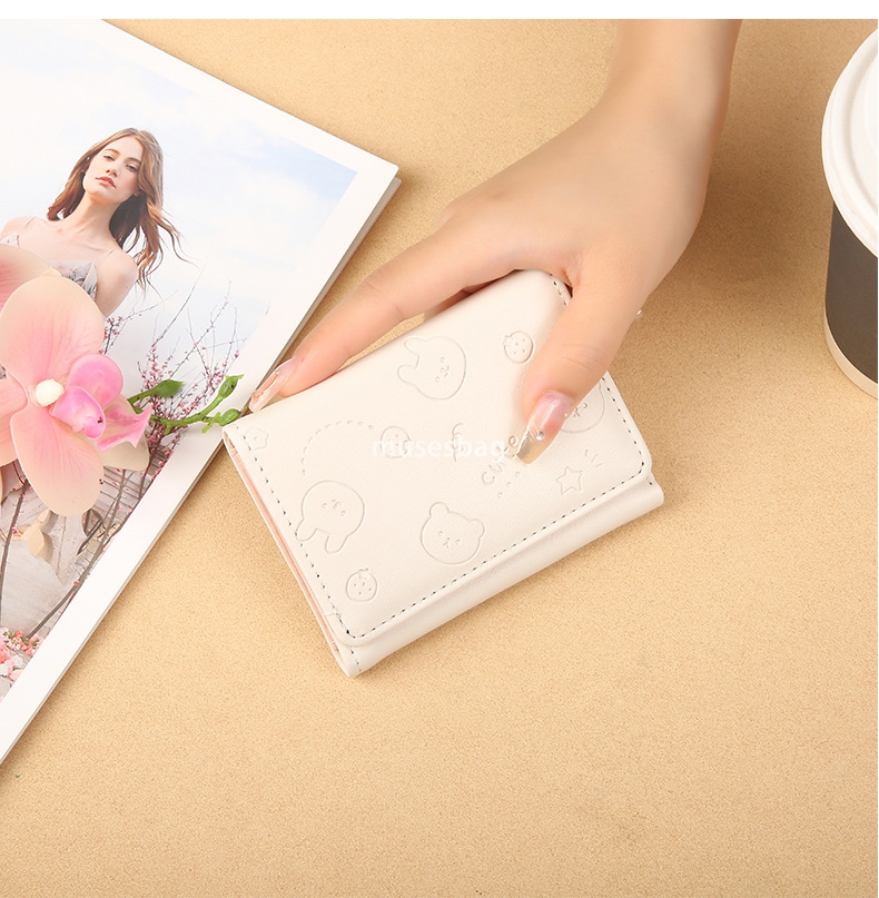 Fashionable Women's Designer Large Capacity Cute PU Wallet Instagram Short Cartoon Print Solid Color Small Fresh Card Bag Multi functional Three 