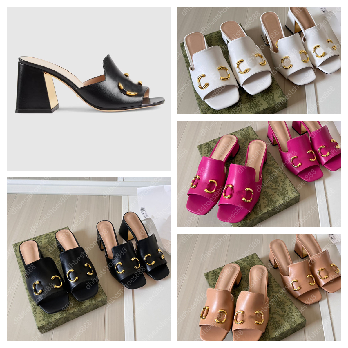 Women Slippers Designer Heels Womens Slides Sandals Mule 3/7cm Block Heel Mules Slip On Slipper Classics Gold-Toned Hardware Dress Sandale Hospital Sliders Black
