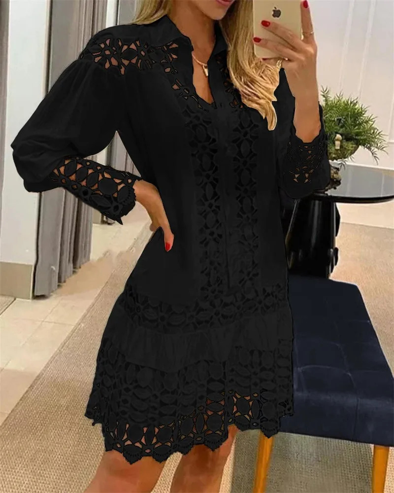 Spring Shirt Dress Guipure Lace Patch with Cami Dresses Women White Wedding Hollow Out Loose Y2k Party Holiday Vestido 240615