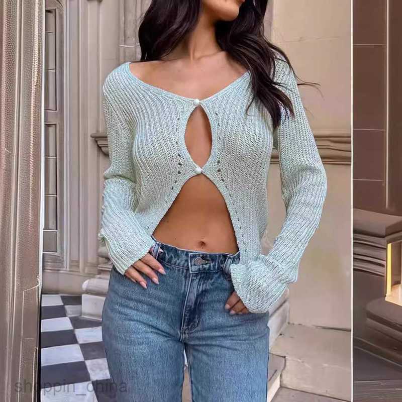 Women's Sweaters Coats Spring New Sexy Short Two Button Long Sleeve Pit Knitted Elastic Slim Sweater for Women