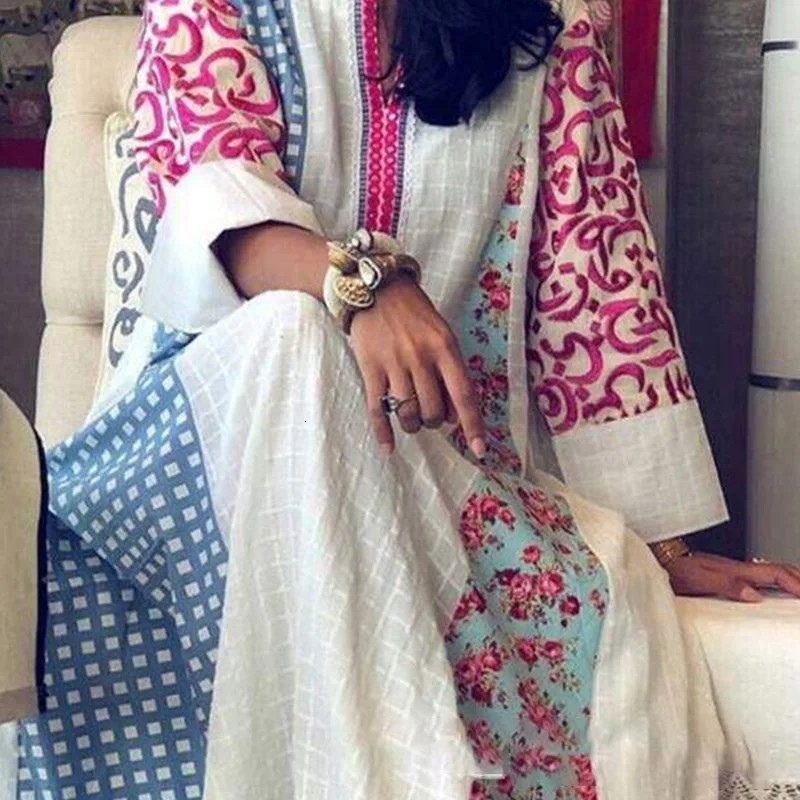 Women Vintage Pattern Print Maxi Dresses Summer Fashion ONeck Party Dress Ladies Casual Long Sleeve Loose Beach Vestido 240523