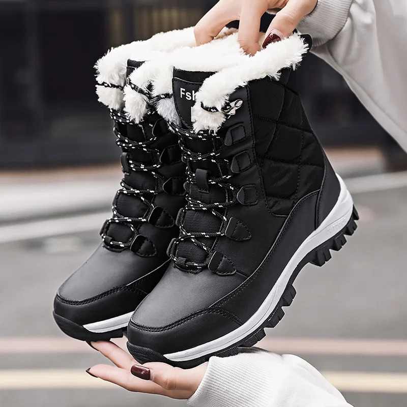 Womens winter boots warm and non slip black snow boots womens lace boots 240615