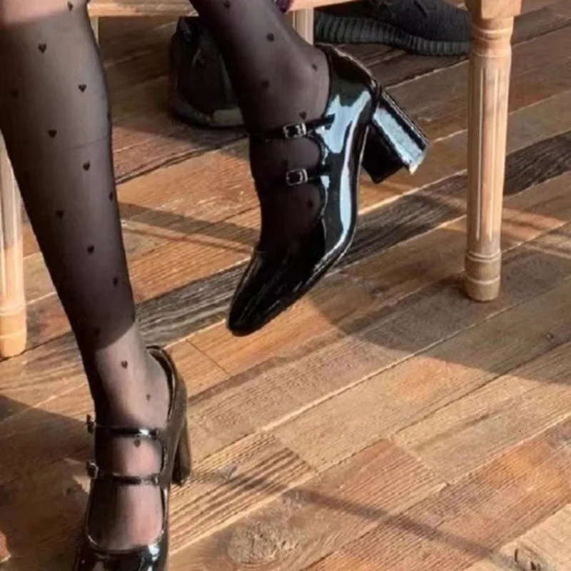 Women Pumps Shoes Mary Jane Chunky Strappy Black Square Toe High Heels Lolita Slingback Heels Cute Shoes Retro Spring Method 240617