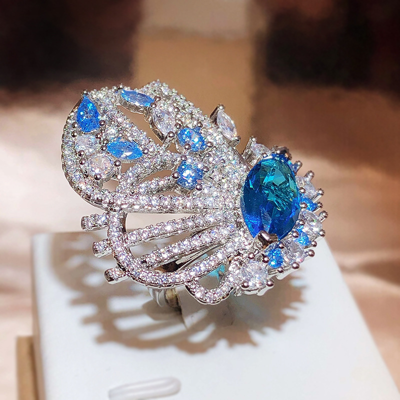 Exquisite 2024 Choucong Marquise Cut Blue Sapphire Queen Party Women Open Wing Ring