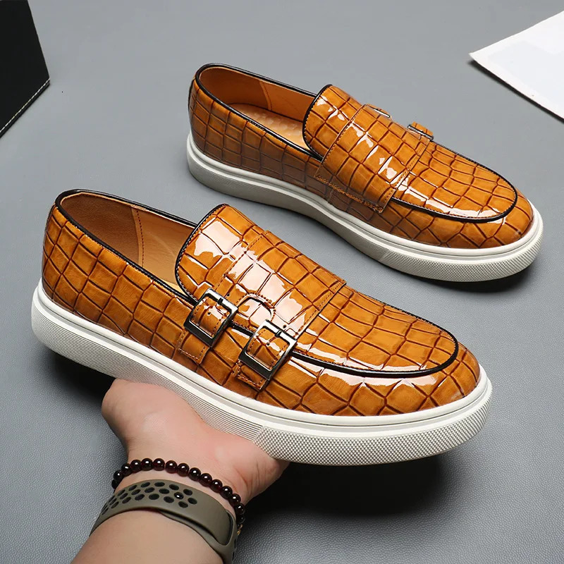 Mens Casual Shoes Grain Leather Men Fashion British Style Loafers Mens Slip-on Outdoor Flats Monk Shoes 240615