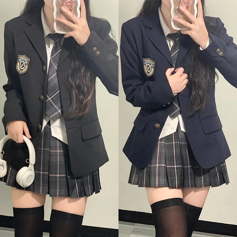 Japanese School Uniforms for Girl Autumn Winter Multicolor Long Blazer Sets Pleated Skirt JK Sailor Tie Anime Cos Costumes Women 240617