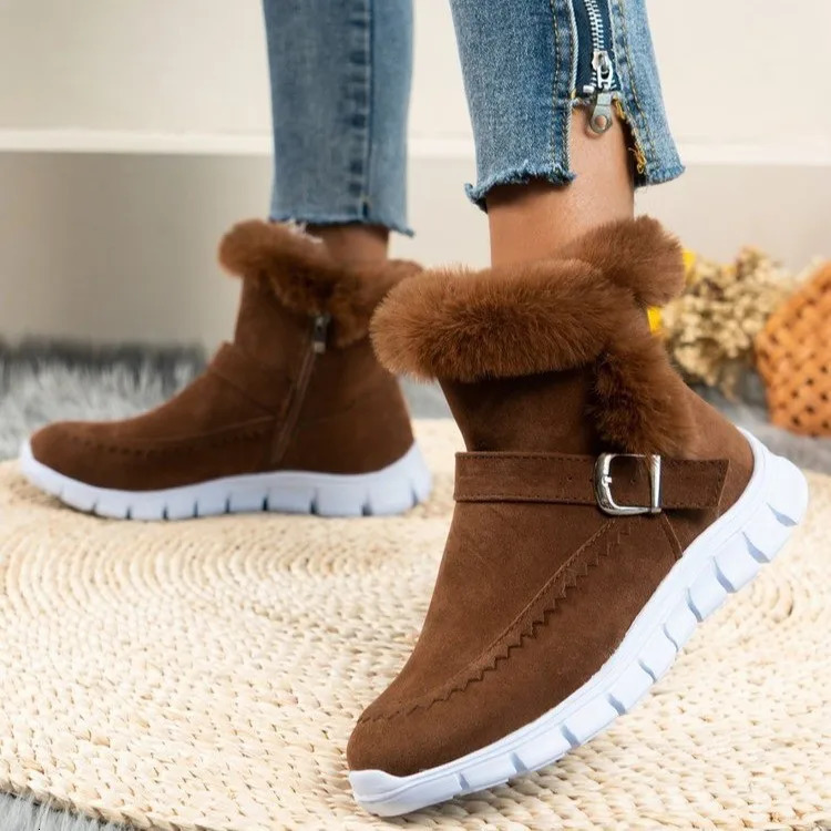 Winter womens fur insulation Chelsea snow boots casual shoes short plush suede ankle boots flat ground gladiator sports womens Botas Mujer 240615