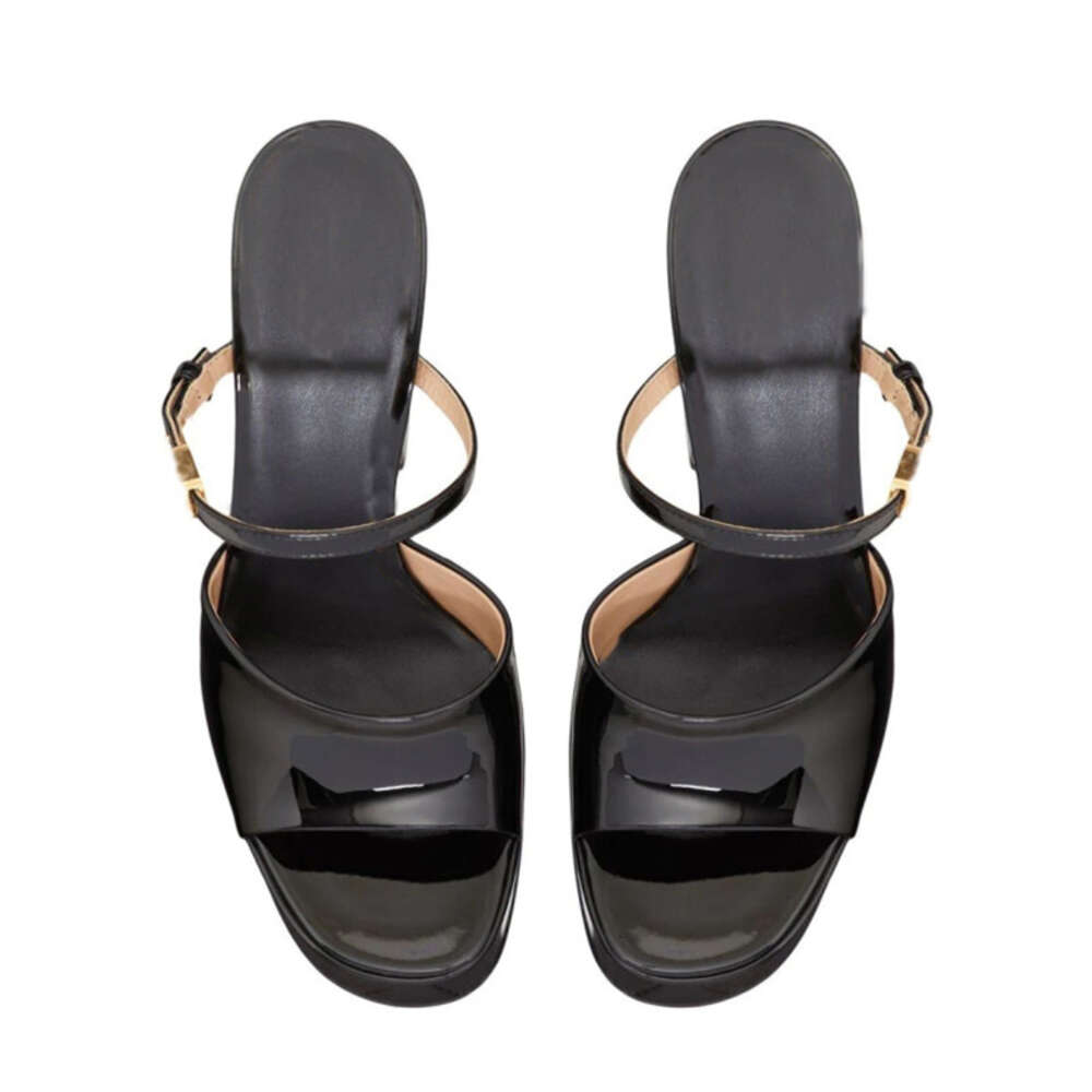 Summer New Sole Waterproof Platform Patent Leather Women's Fashion Thick High-Heeled Slippers