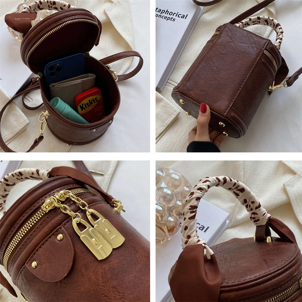 Toptrends Barrel Shape Mini Crossbody Bags For Women 2023 Trend Vintage Designer Top Handle Shoulder Bag Bucket Ladies Handbags H6.17#34