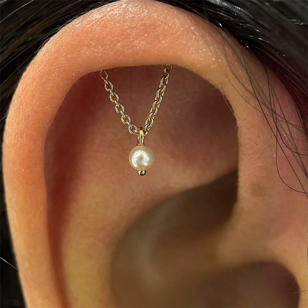 2024 S Sterg Sier Tassel Pearl Double Chain Piercing Earrings