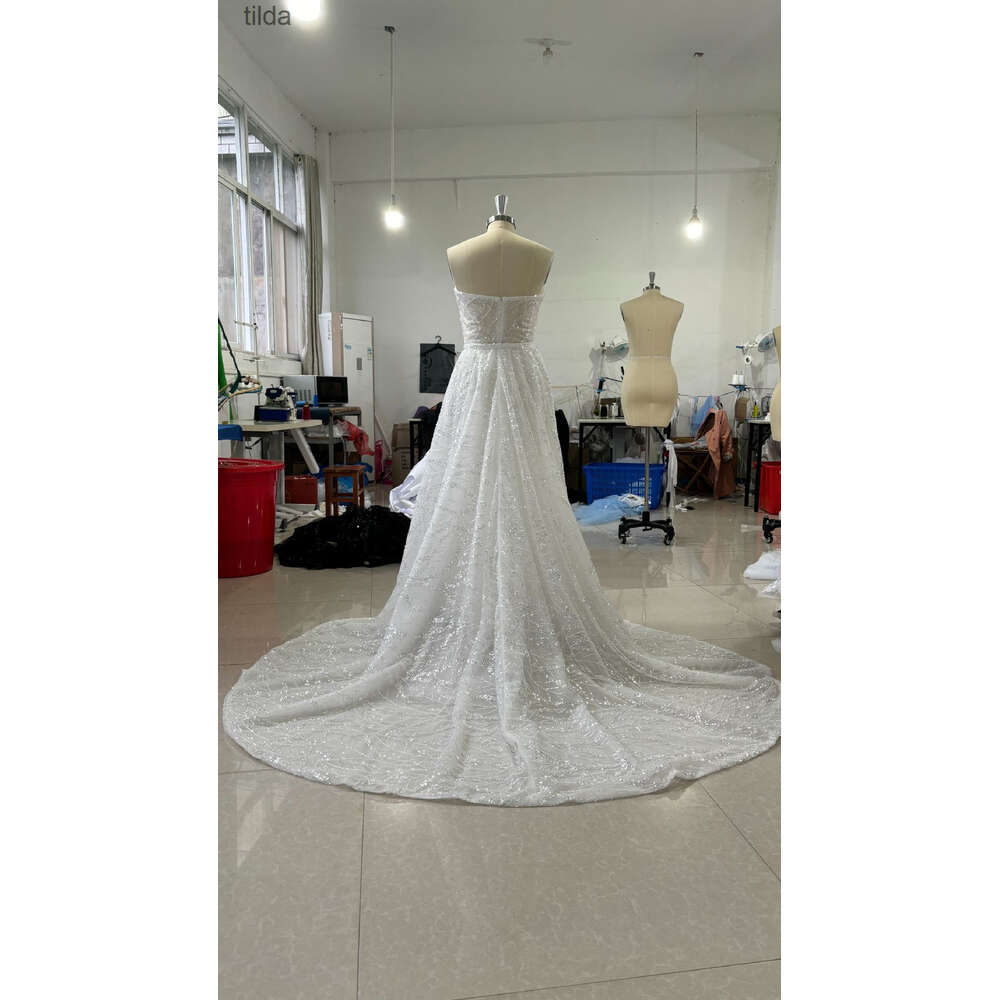 Quality Bridal Top Mermaid Wedding Spring/Summer Sequin Fishtail V-Neck Sleeveless Long Style Elegant Banquet Dress