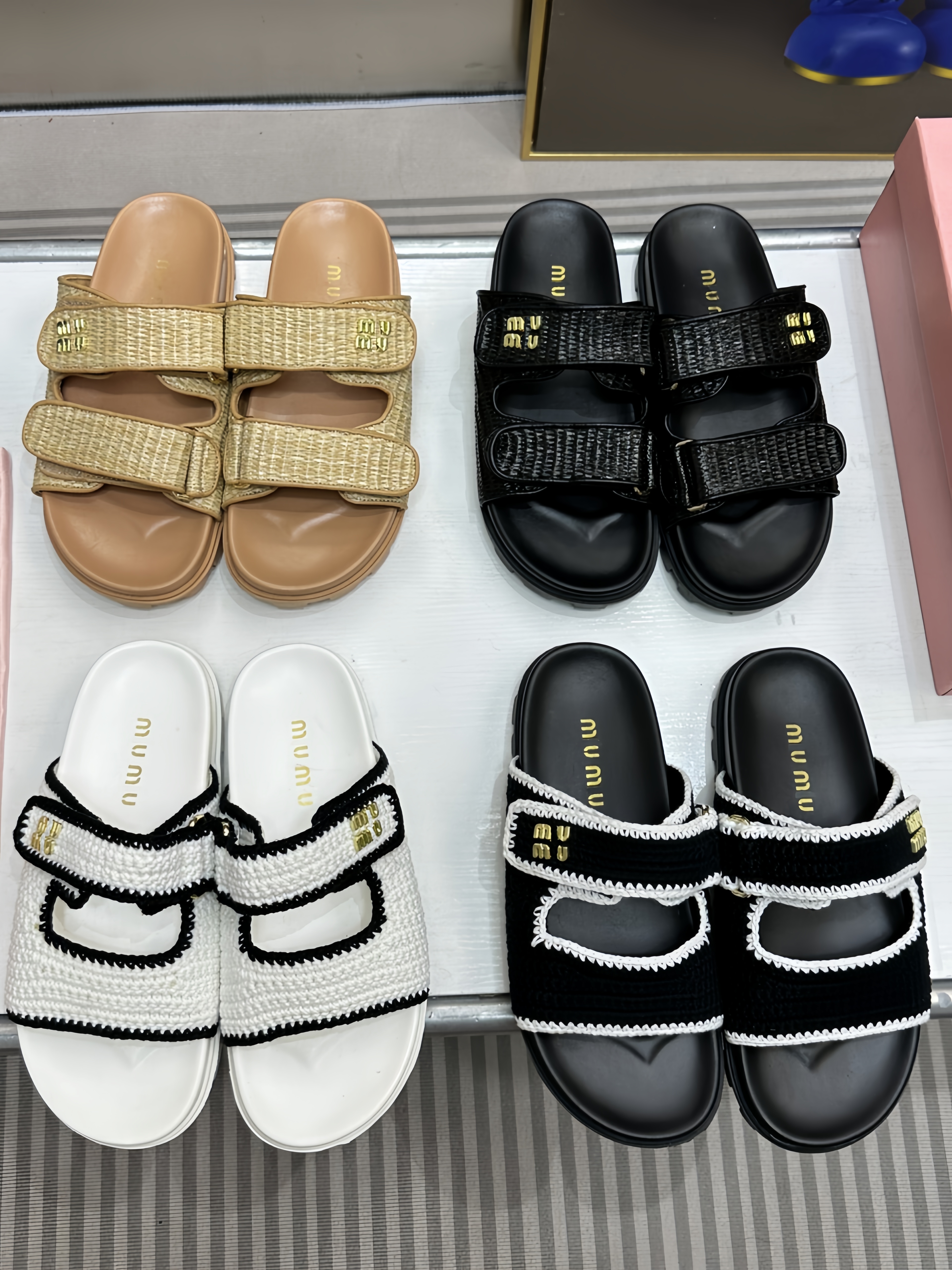 Designer rubber platform Slippers Woman slipper womens miumiuu Sandal womens Raffia-effect woven fabric slides comfort Sandals woman mule shoes dhgate size 35-42