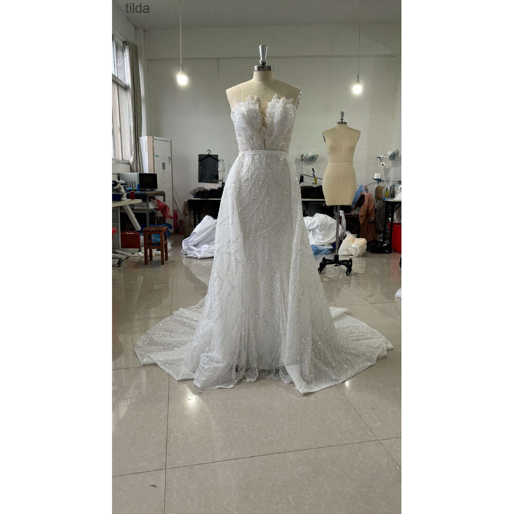 Quality Bridal Top Mermaid Wedding Spring/Summer Sequin Fishtail V-Neck Sleeveless Long Style Elegant Banquet Dress
