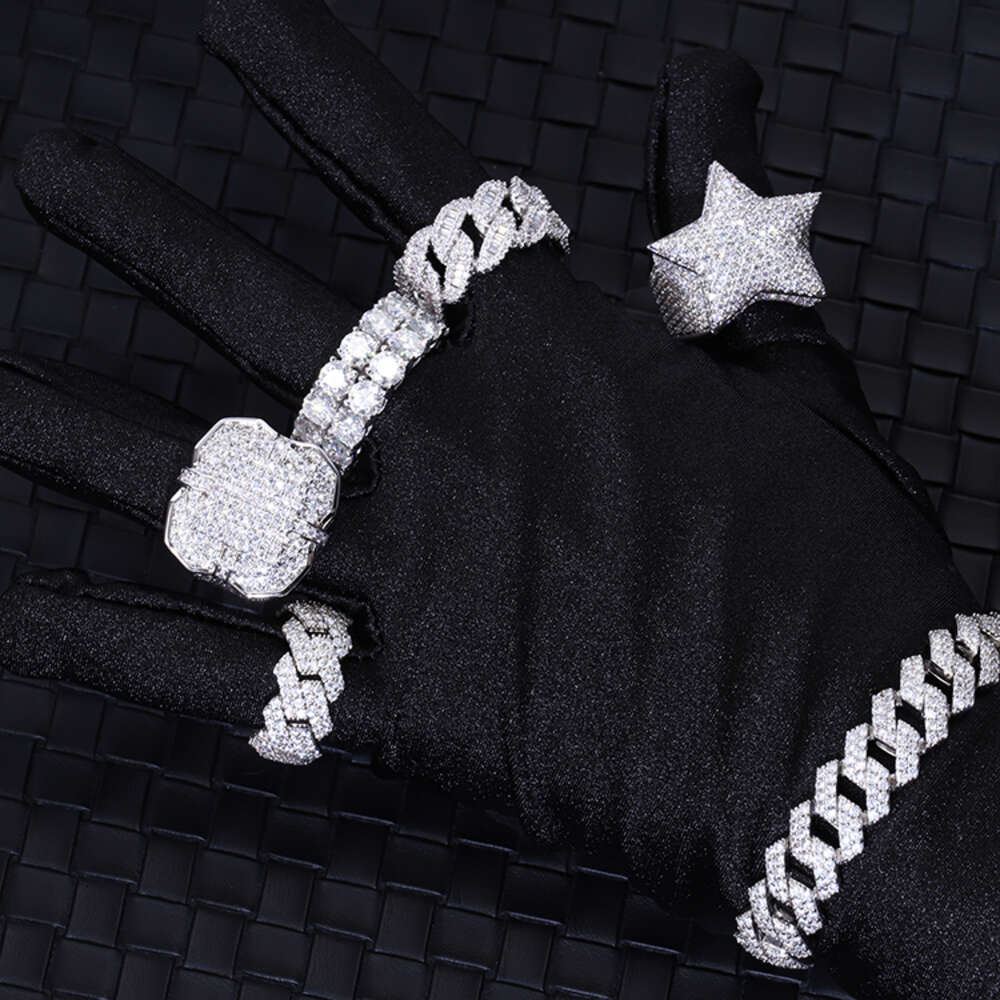Custom with GRA Certified Certificate 925 Sterling Silver Iced Out Hip hop Star VVS Moissanite Cuban Link Ring Mens