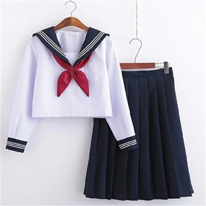 White Schoolgirl Uniform Japanese Class Navy Sailor School Uniforms Students Clothes For Girls Anime COS Suit 240617