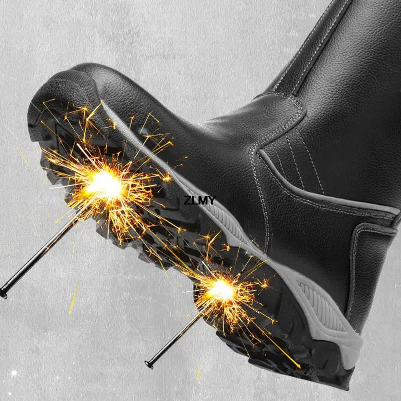 Mens oil resistant safety shoes high top work shoes steel toe caps anti rust work shoes anti-collision work shoes mens welding shoes fireproof flowers