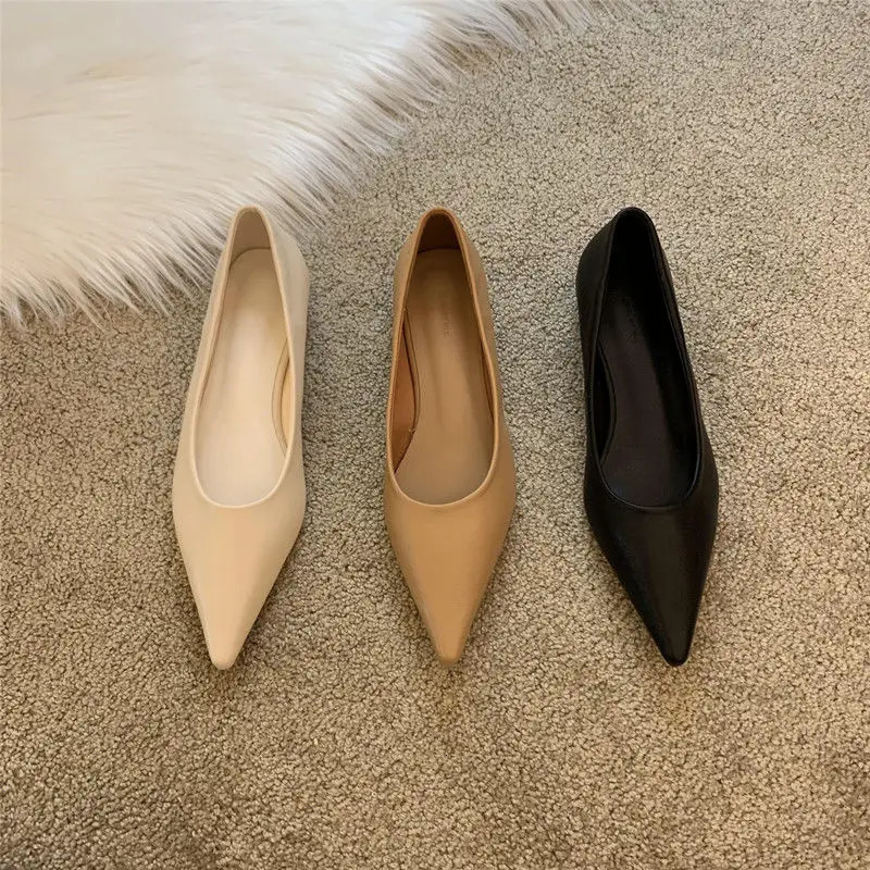 Moccasins Normal Leather Casual Pointed Toe Black Low Heel Elegant Ladies Summer Footwear Shoes for Women Shoe Wholesale E 240617