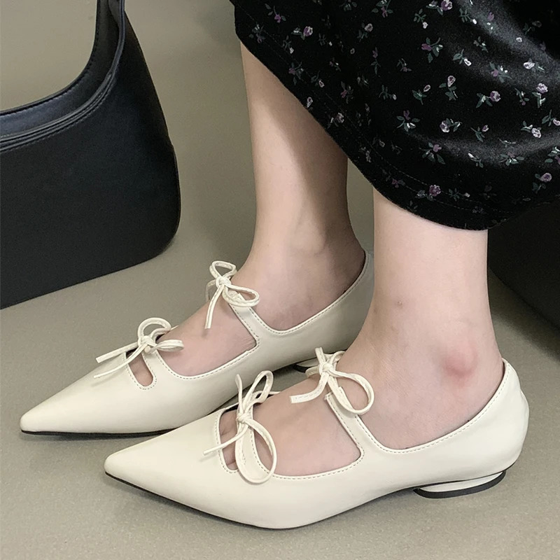 Fashion Flats With Women Lolita Shoes Butterfly-Knot Female Shallow Footwear Pointed Toe Casual Ladies Mary Janes Shoes 240617