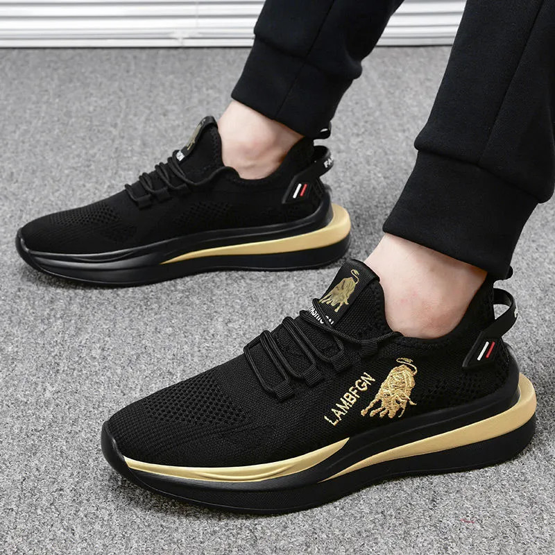 Men Sports Shoes Athleisure Casual Style Breathable Hot Sale Tide Shoes Fashion Wearable Breathable Comfortable Sneakers Gold Free shipping