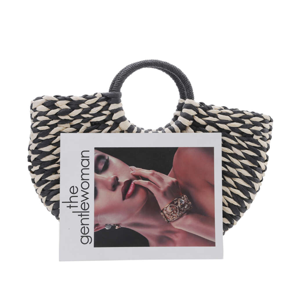 Colourful Women Handbag Rattan Wicker Straw Woven Half-round Bag Large Capacity Female Casual Travel Tote Fashion Bolsos H6.17#26 zhanyishengli