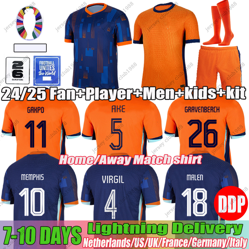24 Netherlands 10 M EMPHIS Soccer Holland Club Jersey JONG 4 VIRGIL 10 Gakpo 5 Ake DUMFRIES BERGVIJN Shirt KLAASSEN BLIND DE LIGT Men Fans Player version Kids Jersey