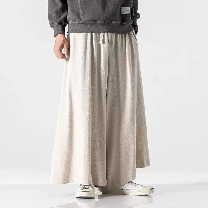 100% Linen Japanese Style Pants Men Spring Autumn Dark Yamamoto Style Trousers Loose Straight Wide Leg 90s Baggy Plain Patalon 240513